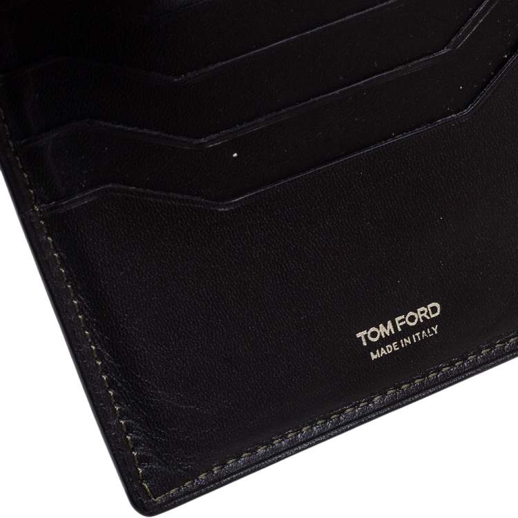 Pre Owned Tom Ford Black/Green Lizard Embossed Leather Bifold Wallet
