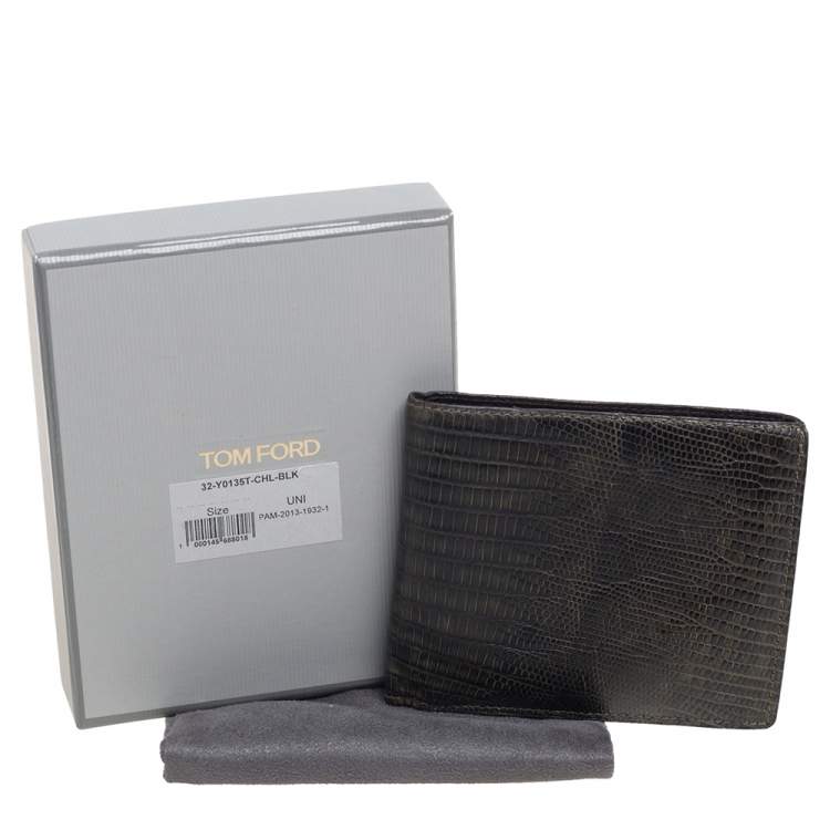 Pre Owned Tom Ford Black/Green Lizard Embossed Leather Bifold Wallet