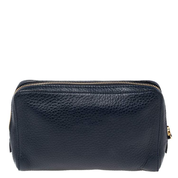 Pre Owned Tom Ford Navy Blue Leather Zip Around Wristlet Pouch