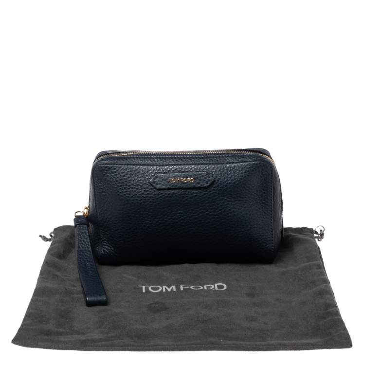 Pre Owned Tom Ford Navy Blue Leather Zip Around Wristlet Pouch