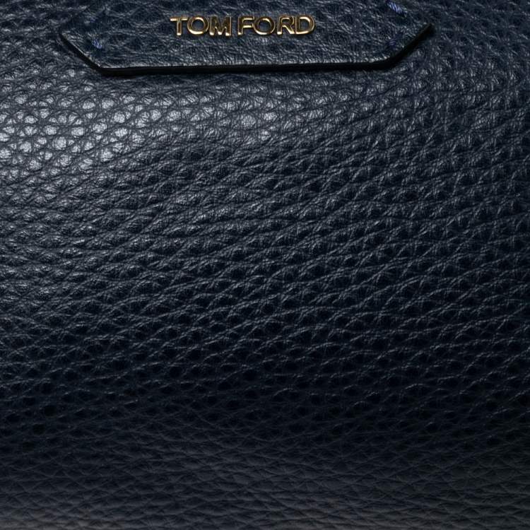 Pre Owned Tom Ford Navy Blue Leather Zip Around Wristlet Pouch