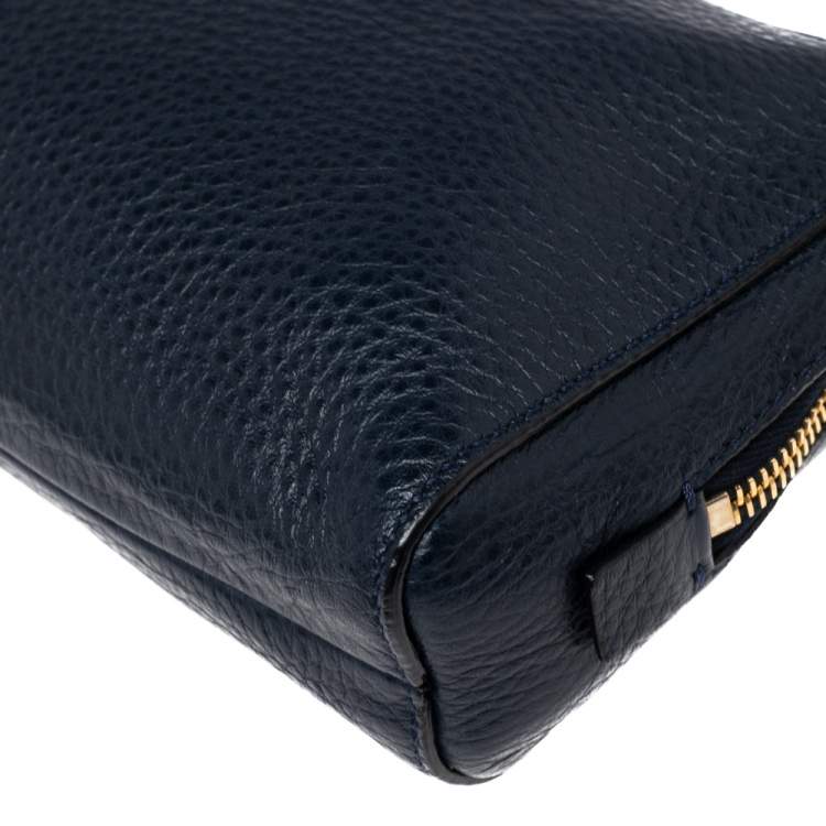 Pre Owned Tom Ford Navy Blue Leather Zip Around Wristlet Pouch