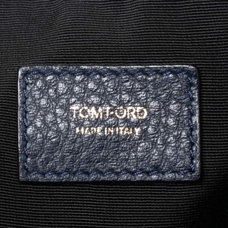Pre Owned Tom Ford Navy Blue Leather Zip Around Wristlet Pouch