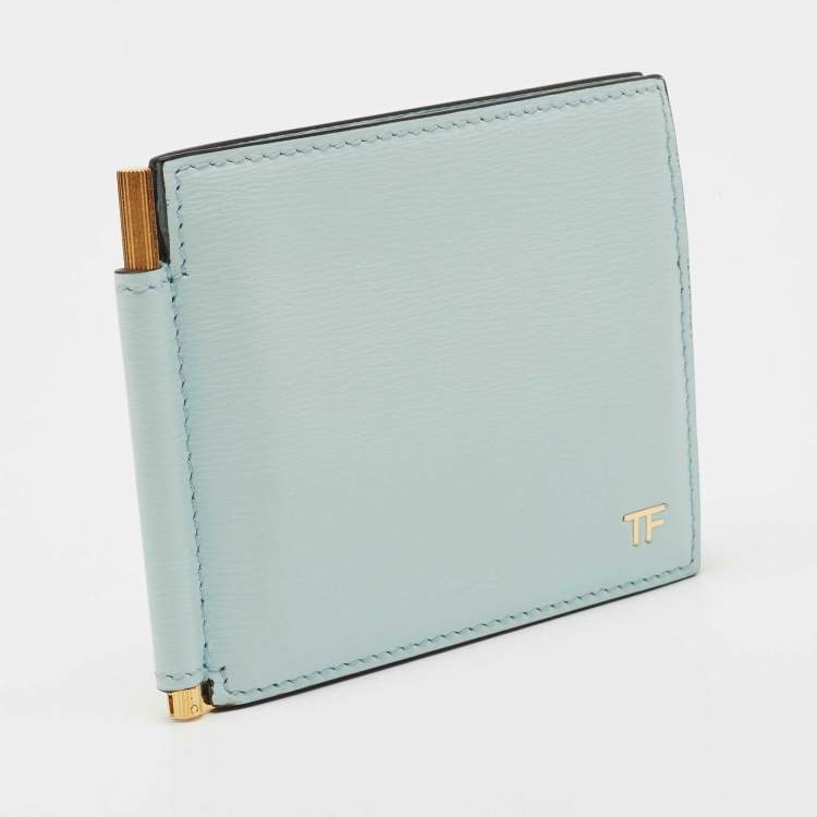 Pre Owned Tom Ford Blue Leather Money Clip Wallet 
