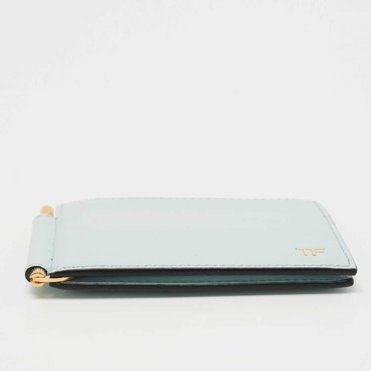 Pre Owned Tom Ford Blue Leather Money Clip Wallet 