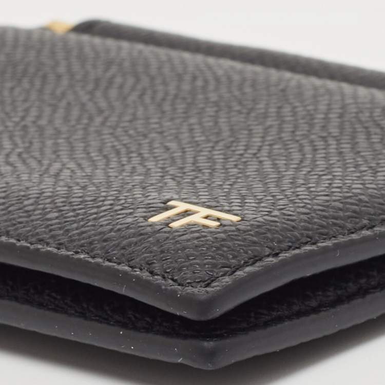 Pre Owned Tom Ford Black Leather TF Logo Money Clip 