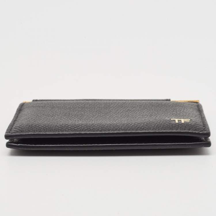 Pre Owned Tom Ford Black Leather TF Logo Money Clip 