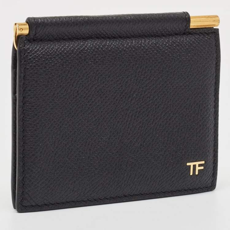 Pre Owned Tom Ford Black Leather TF Logo Money Clip 