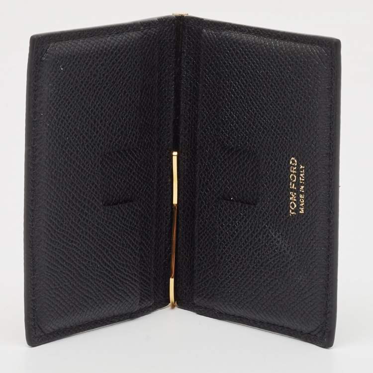 Pre Owned Tom Ford Black Leather TF Logo Money Clip 