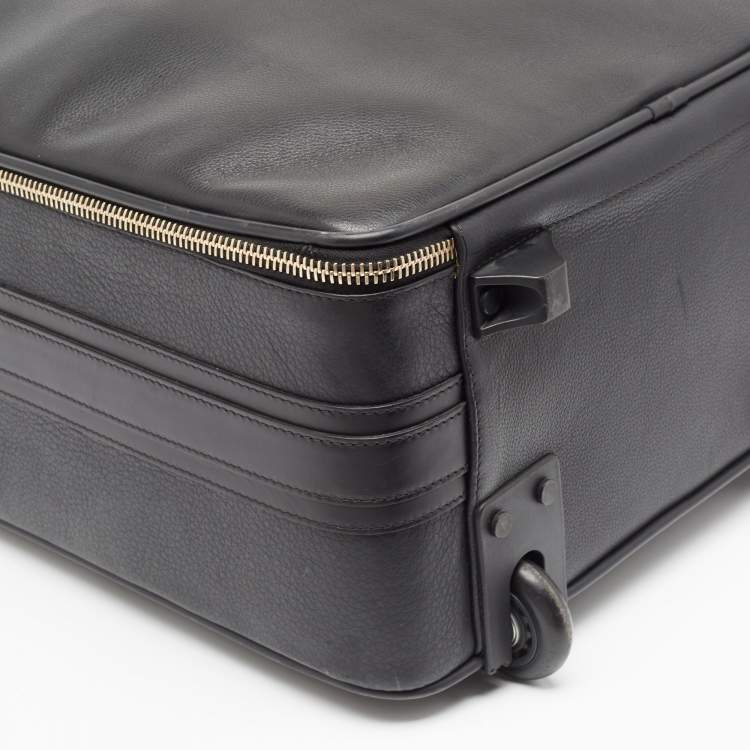 Pre Owned Tom Ford Black Leather Rolling Suitcase