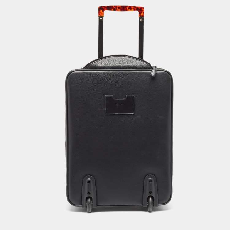 Pre Owned Tom Ford Black Leather Rolling Suitcase