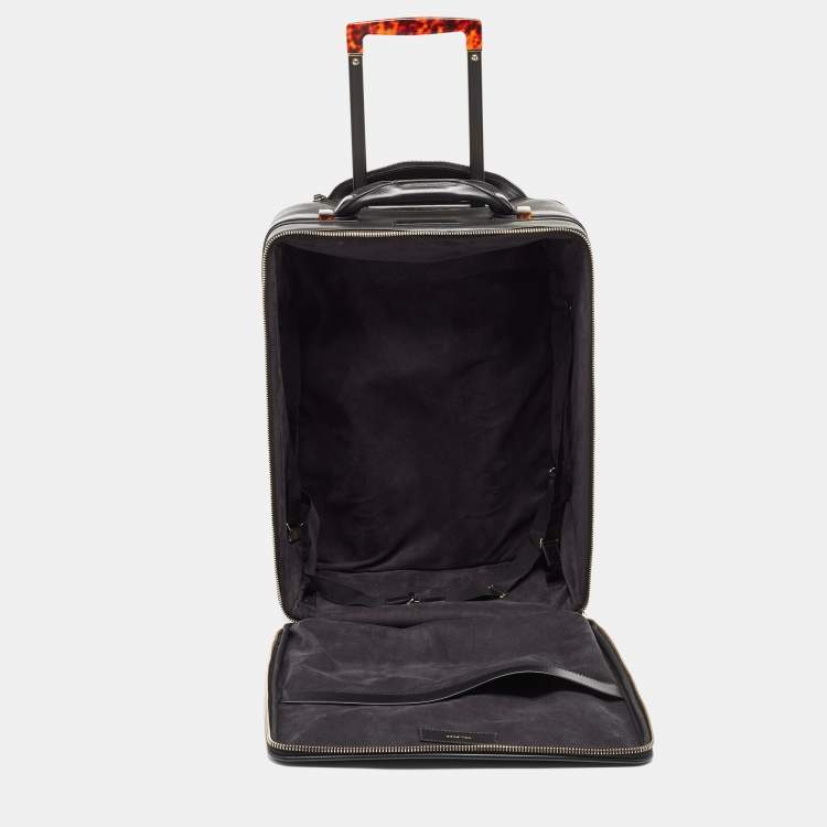 Pre Owned Tom Ford Black Leather Rolling Suitcase