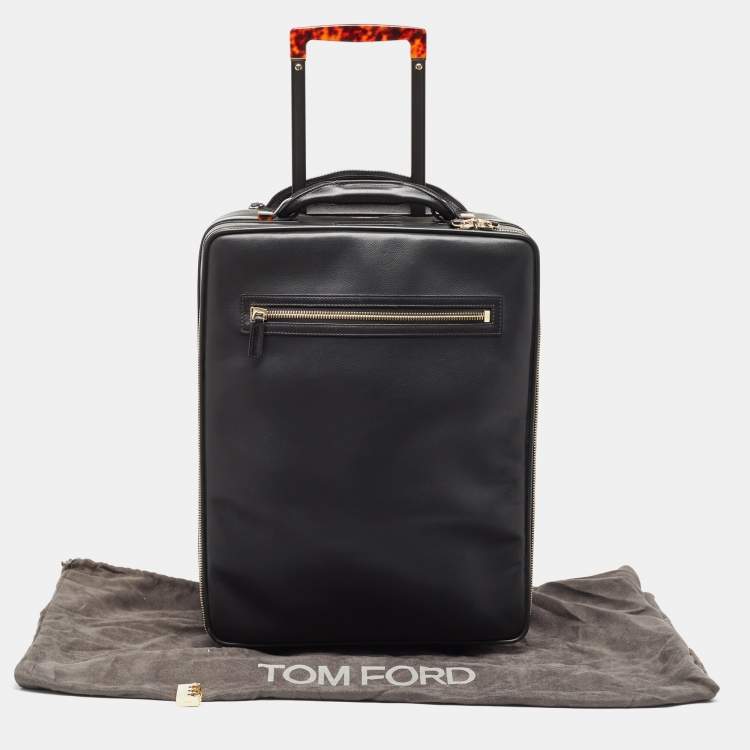 Pre Owned Tom Ford Black Leather Rolling Suitcase