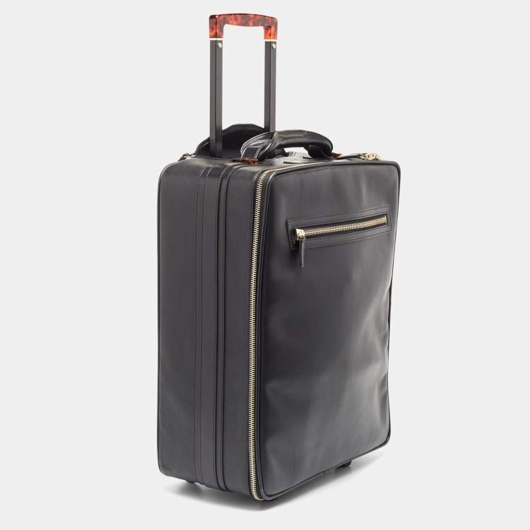 Pre Owned Tom Ford Black Leather Rolling Suitcase