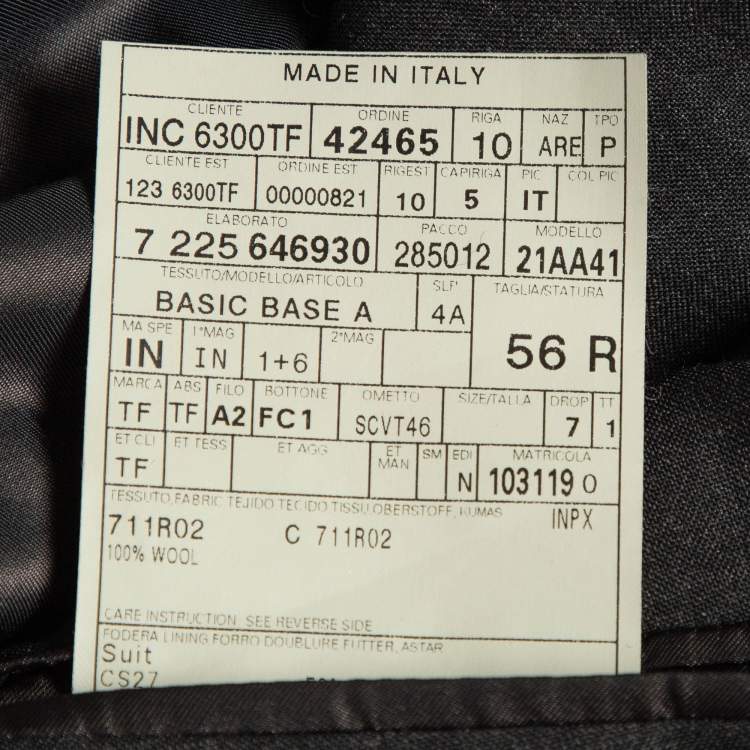 Pre Owned Tom Ford Grey Wool Single Breasted Pants Suit XXXL
