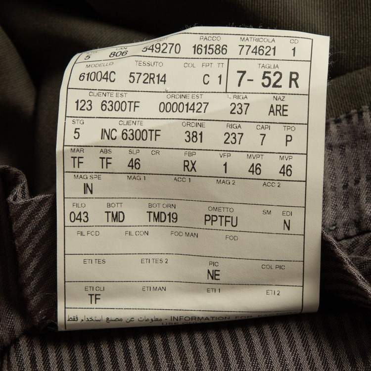 Pre Owned Tom Ford Olive Green Tailored Trousers XL