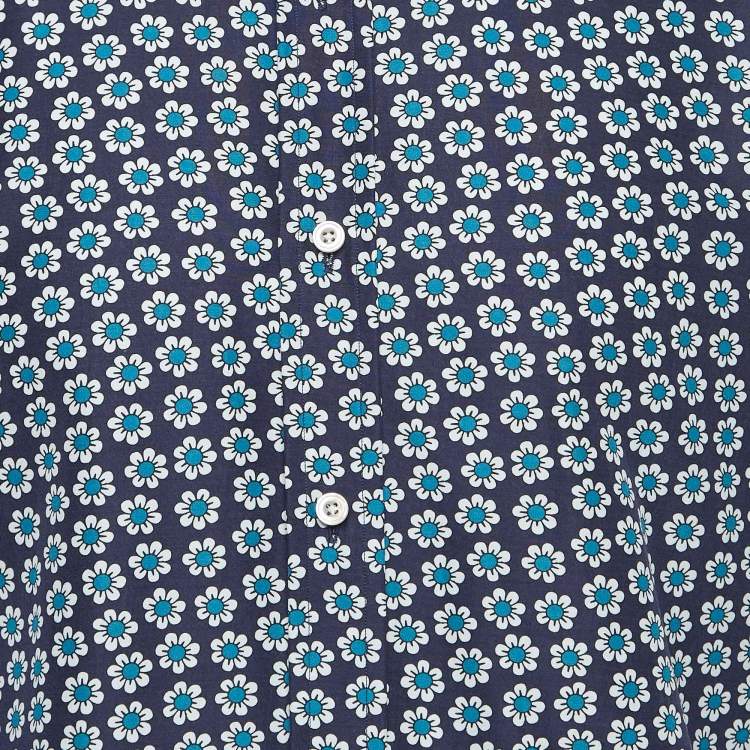 مملوكة مسبقًا Tom Ford Blue Floral Print Poplin Shirt L