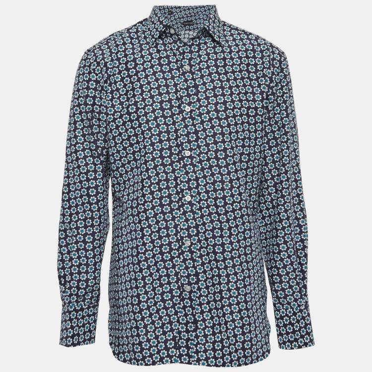مملوكة مسبقًا Tom Ford Blue Floral Print Poplin Shirt L