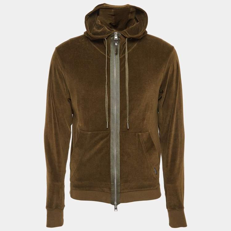 Pre Owned Tom Ford Brown Velvet Hooded Zip-Up Jacket S