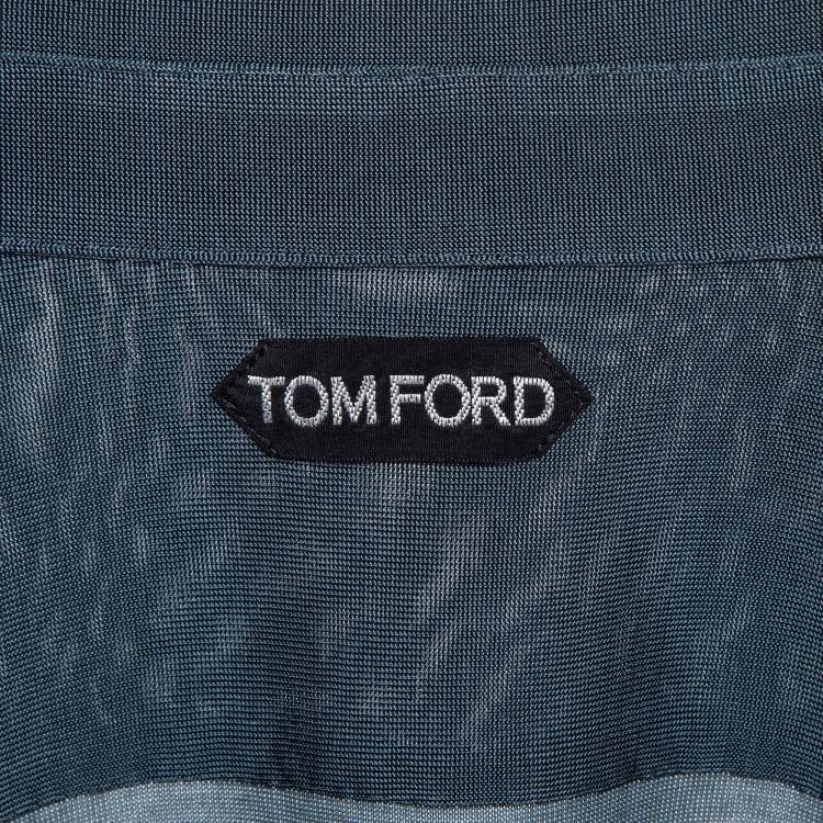 Pre Owned Tom Ford Blue Stretch Knit Button Front Shirt XL