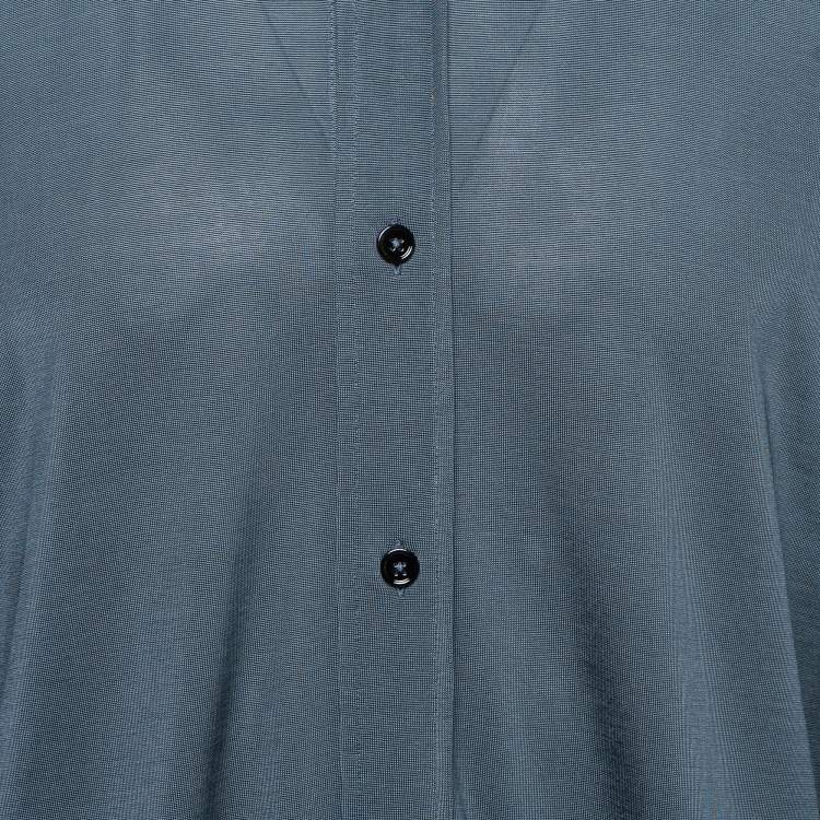 Pre Owned Tom Ford Blue Stretch Knit Button Front Shirt XL