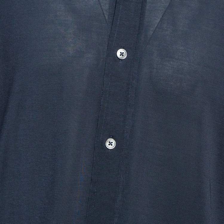 Pre Owned Tom Ford Navy Blue Stretch Knit Button Front Shirt XL
