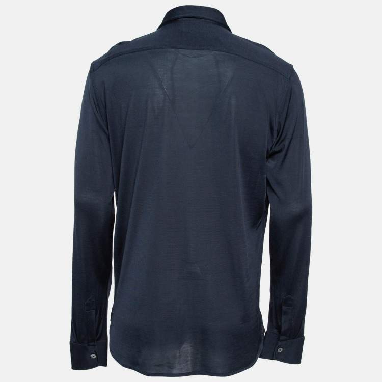 Pre Owned Tom Ford Navy Blue Stretch Knit Button Front Shirt XL