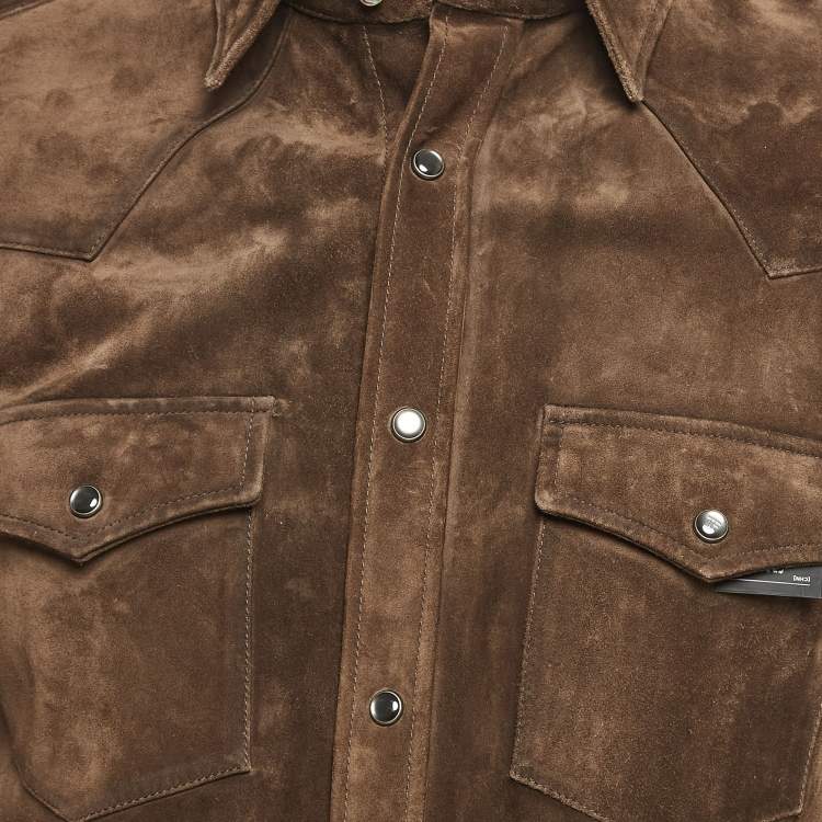 Pre Owned Tom Ford Brown Suede Button Front Shirt L