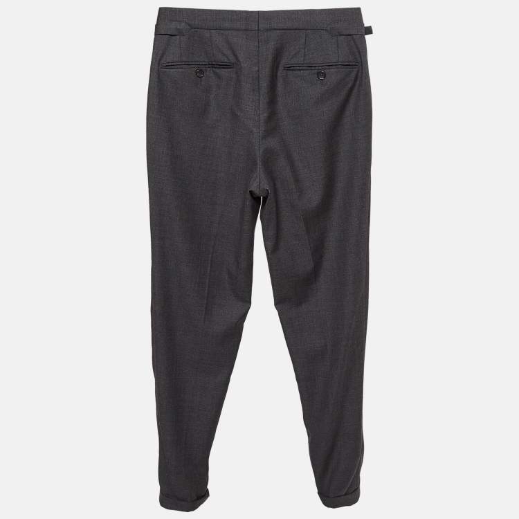 Pre Owned Tom Ford Grey Wool Regular Buckled Waist Trousers XS