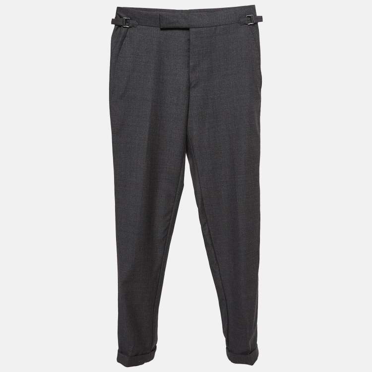 Pre Owned Tom Ford Grey Wool Regular Buckled Waist Trousers XS