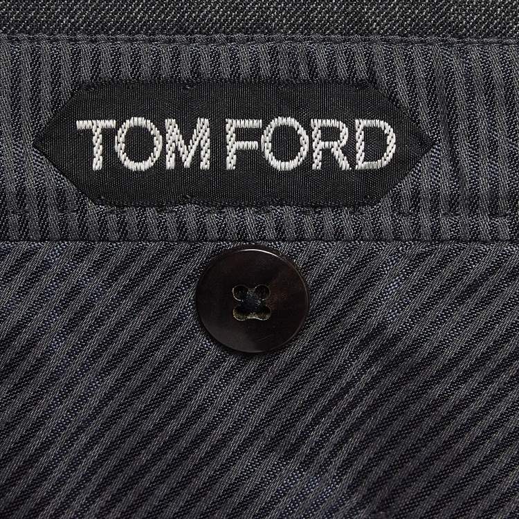 Pre Owned Tom Ford Grey Wool Regular Buckled Waist Trousers XS