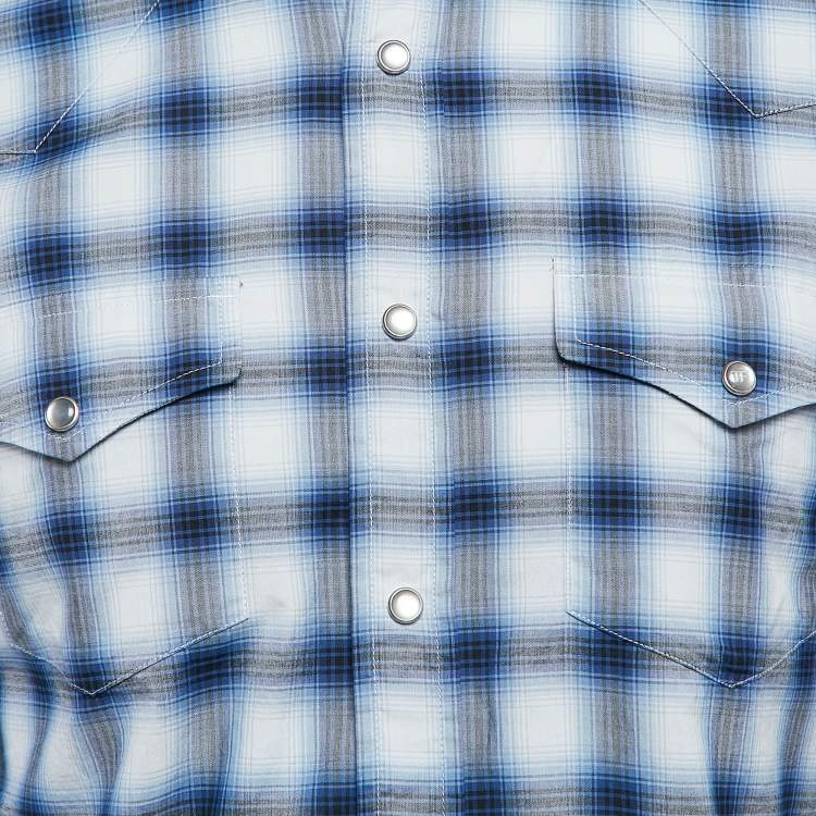 Pre Owned Tom Ford Blue Plaid Cotton Button Front Shirt M