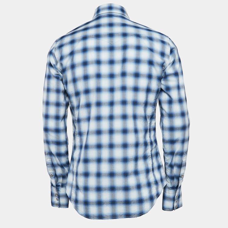 Pre Owned Tom Ford Blue Plaid Cotton Button Front Shirt M