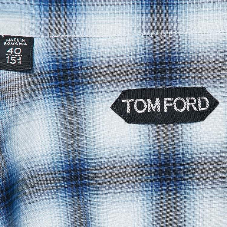 Pre Owned Tom Ford Blue Plaid Cotton Button Front Shirt M