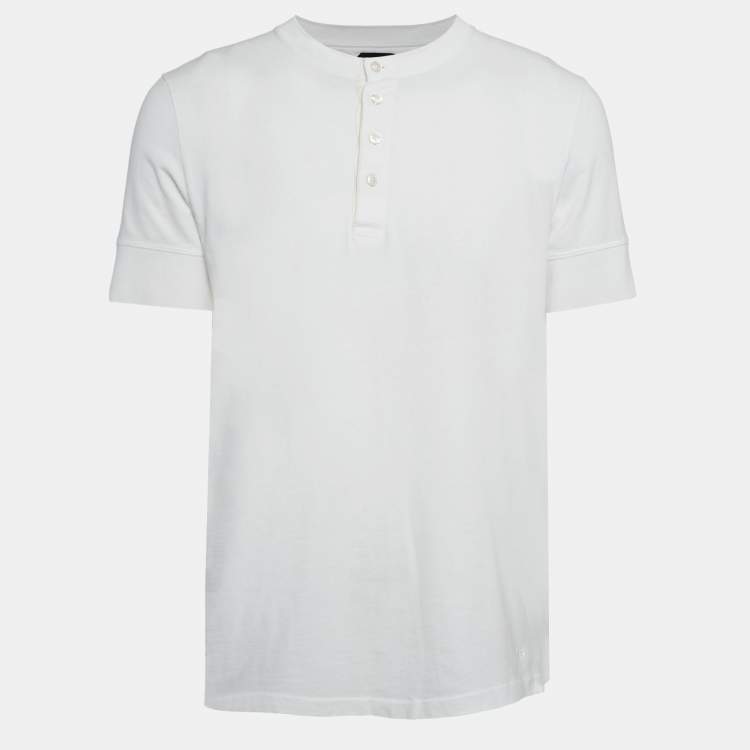 Pre Owned Tom Ford White Jersey Buttoned Crew Neck T-Shirt XXL