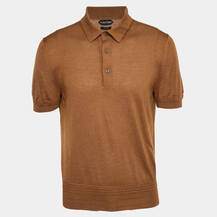 Pre Owned Tom Ford Brown Cashmere Knit Polo T-Shirt XL