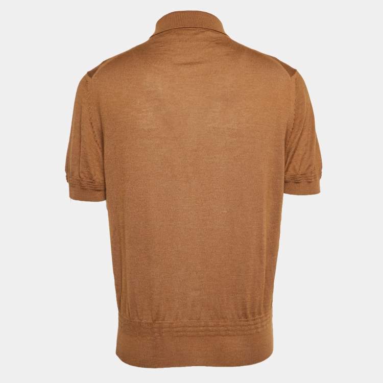 Pre Owned Tom Ford Brown Cashmere Knit Polo T-Shirt XL