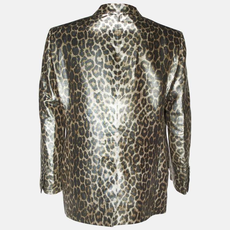 Pre Owned Tom Ford Metallic Leopard Print Lurex Crepe Blazer 4XL