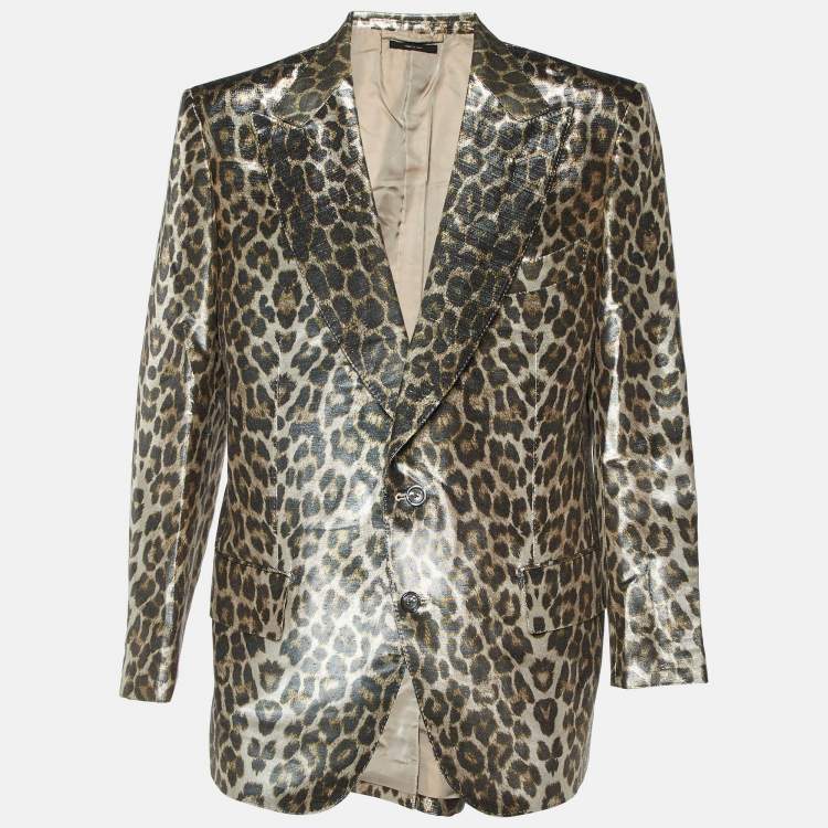 Pre Owned Tom Ford Metallic Leopard Print Lurex Crepe Blazer 4XL