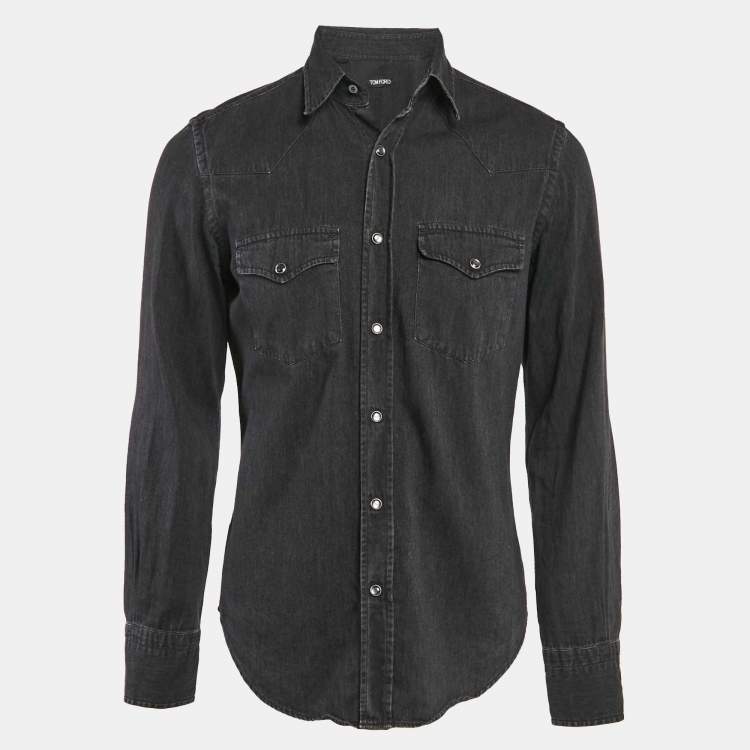 Pre Owned Tom Ford Black Faded Denim Button Front Shirt M
