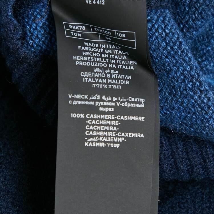 Pre Owned Tom Ford Navy Blue Cashmere Knit V-Neck Sweater XL
