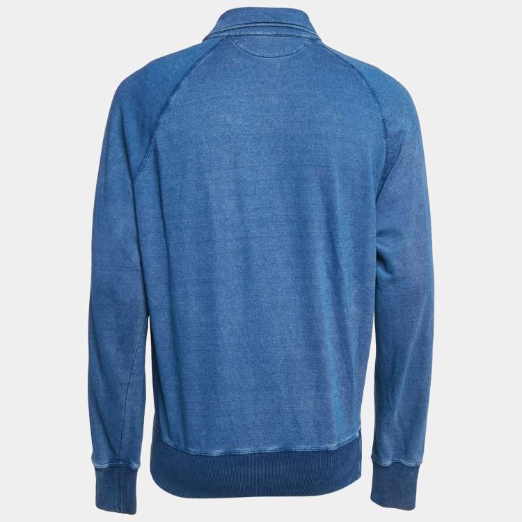 Pre Owned Tom Ford Blue Cotton Jersey Long Sleeve Polo T-Shirt XXL