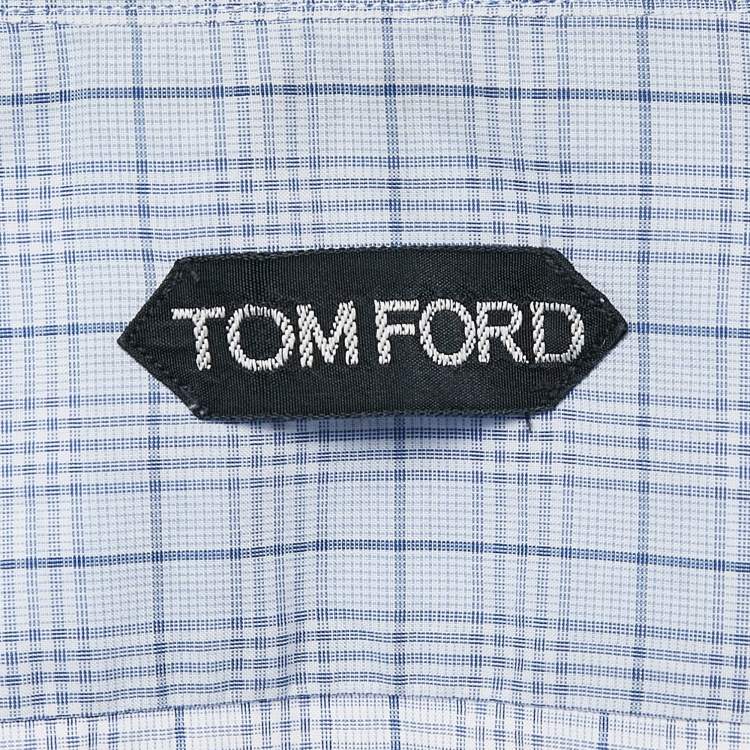 Pre Owned Tom Ford Blue Tartan Pattern Cotton Button Front Shirt XL