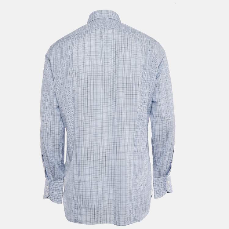 Pre Owned Tom Ford Blue Tartan Pattern Cotton Button Front Shirt XL