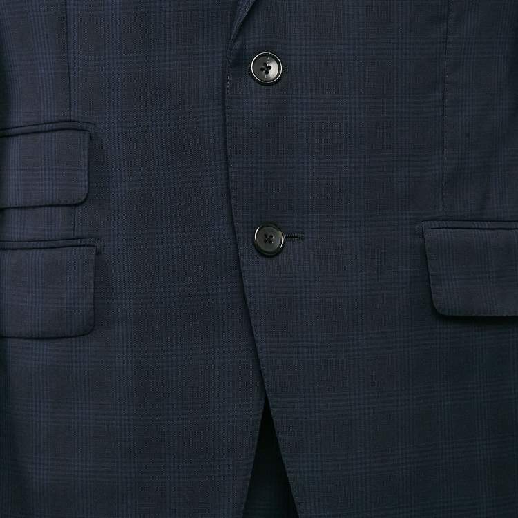 Pre Owned Tom Ford Navy Blue Wool Plaid Pants Suit XL