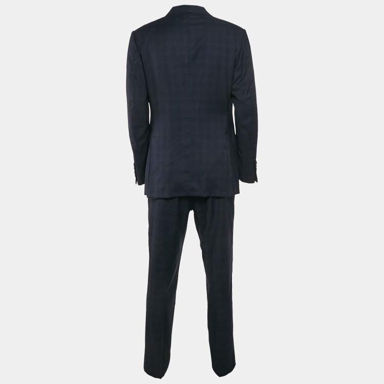 Pre Owned Tom Ford Navy Blue Wool Plaid Pants Suit XL