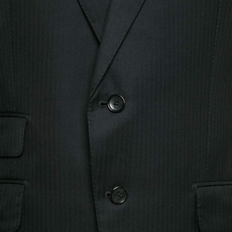 Pre Owned Tom Ford Black Herringbone Wool Pants Suit XL