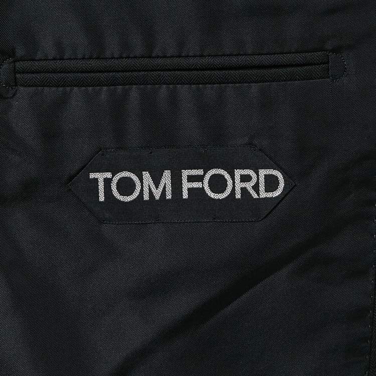 Pre Owned Tom Ford Black Herringbone Wool Pants Suit XL