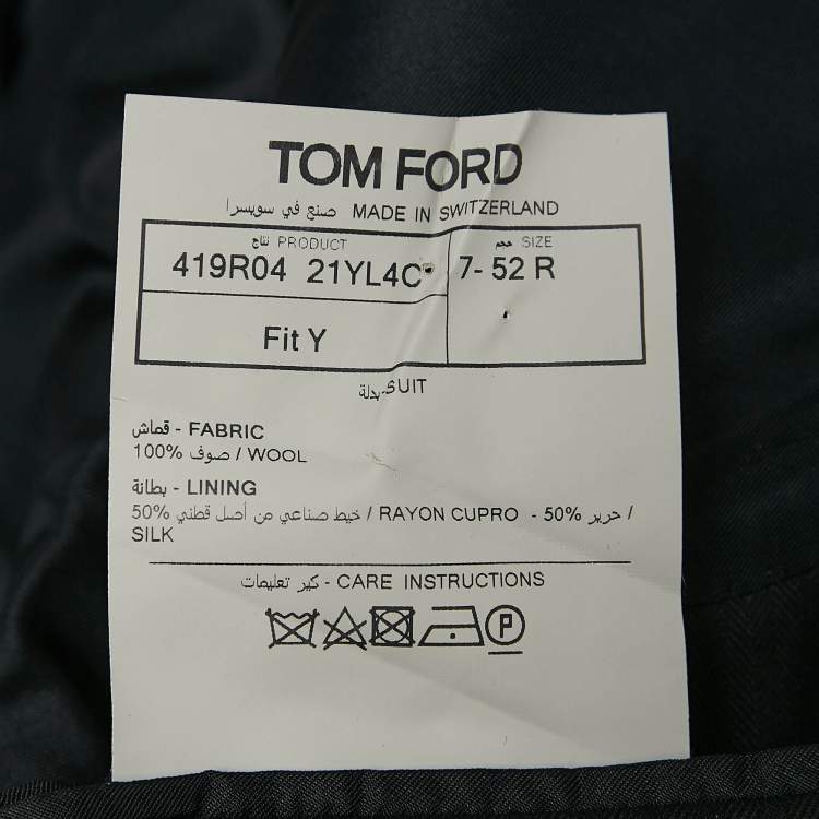 Pre Owned Tom Ford Black Herringbone Wool Pants Suit XL