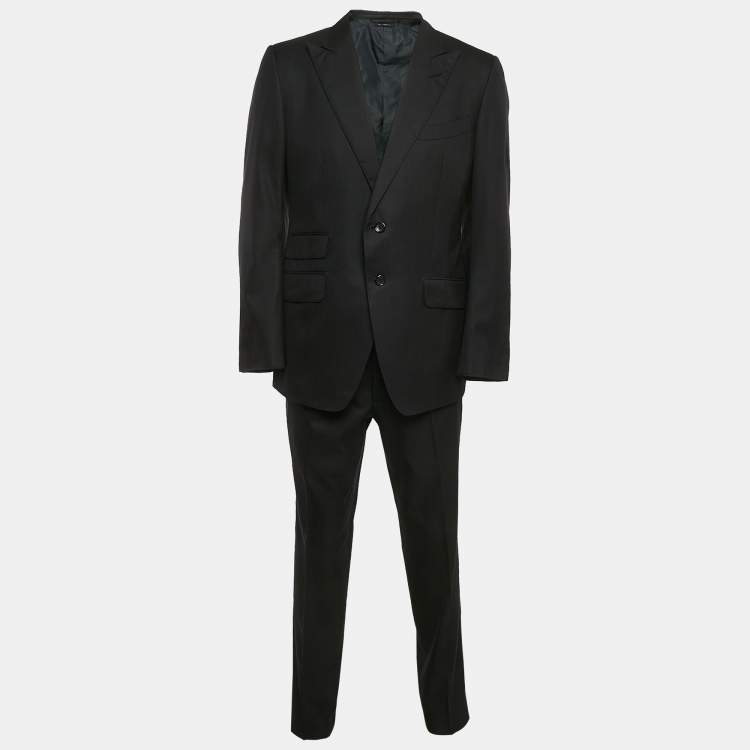Pre Owned Tom Ford Black Herringbone Wool Pants Suit XL